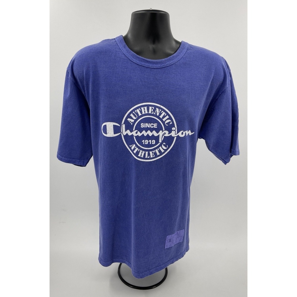 NWT Vintage 90's Champion Authentic Weathered Athletics Periwinkle T-Shirt Sz Lg